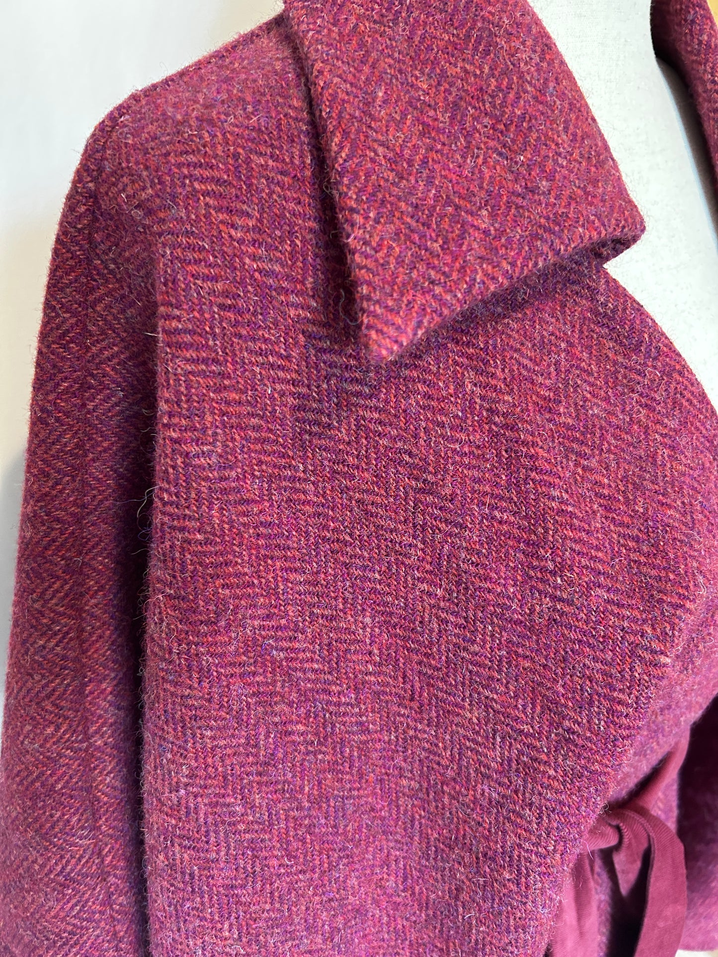 Camelia Cape with Burgundy herringbone Harris Tweed