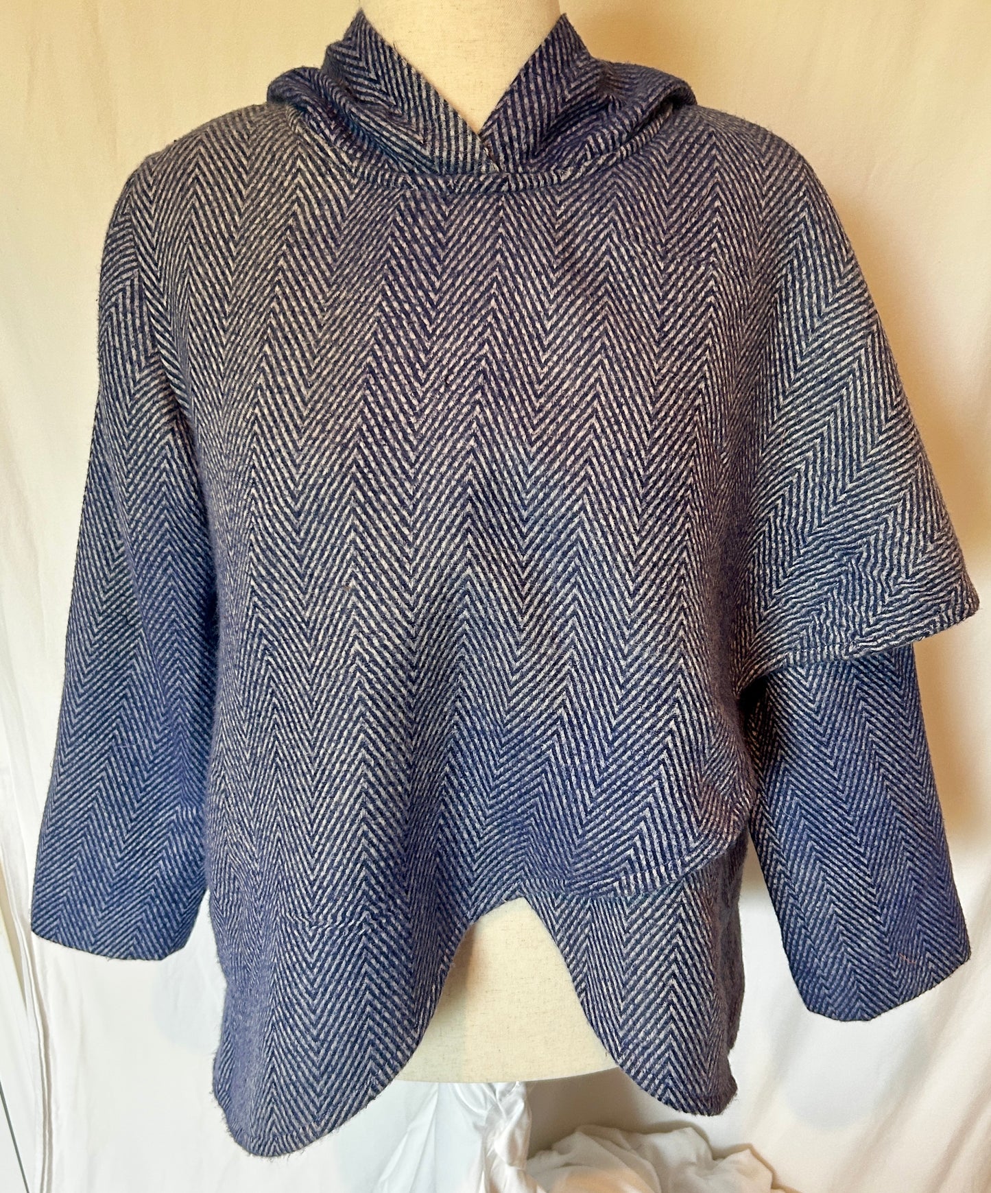 Morning Glory Cape with Blue Herringbone Cashmere
