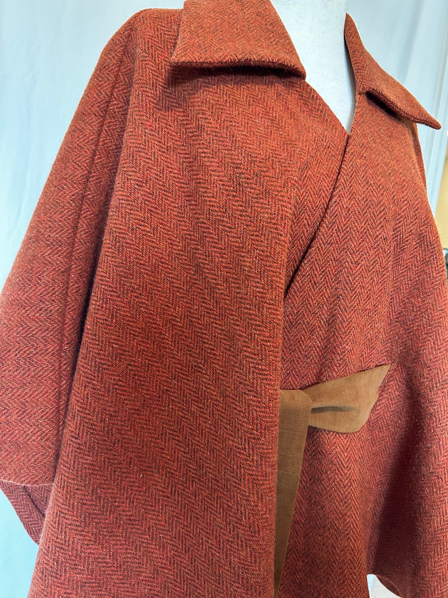 Camelia Cape with Orange herringbone Harris Tweed