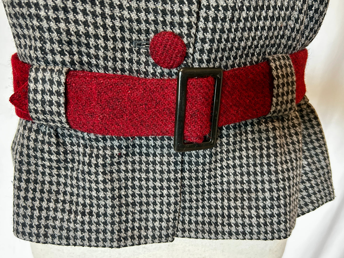 Hollyhock Jacket, Grey Harris Tweed with Burgundy Plaid accents