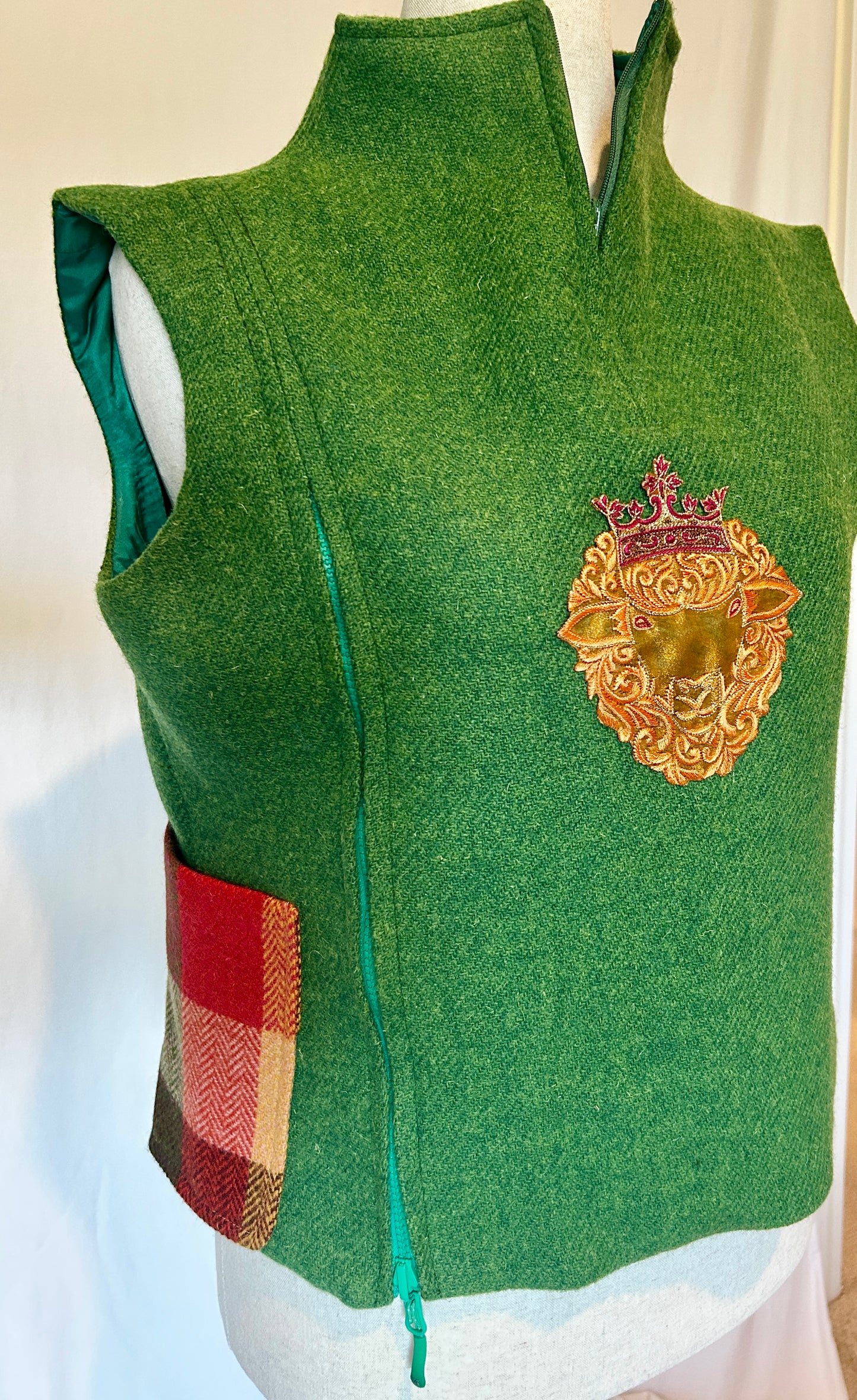 Royal Mallow Tweed Top with Zip up Front & Sheep King Embroidery - Green, Orange, Yellow