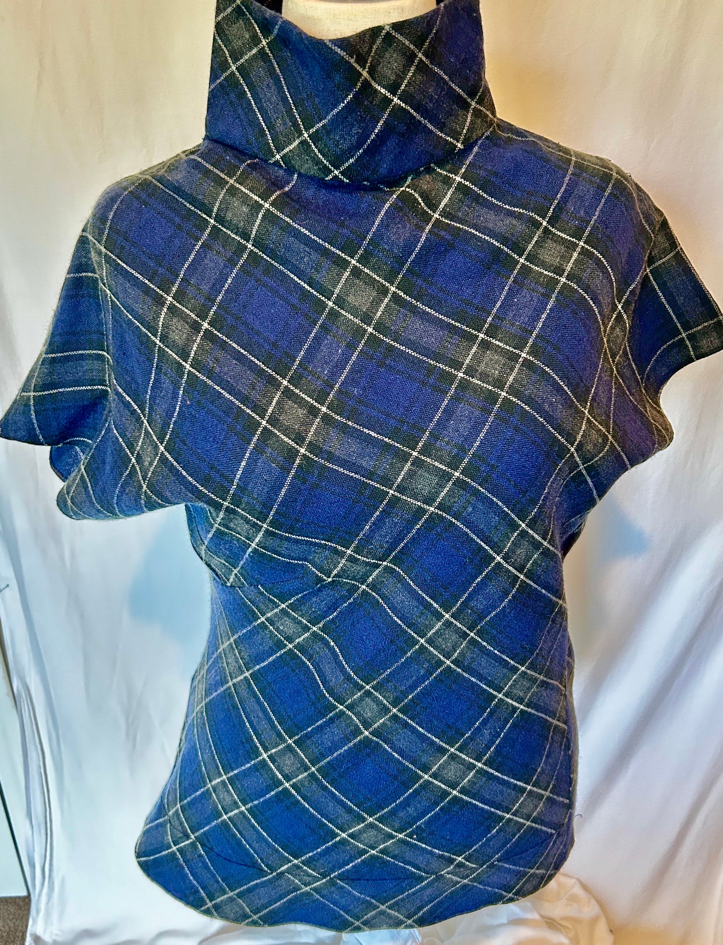 Datura Top. Assymetrical Plaid Navy & Black Light Tweed Shirt