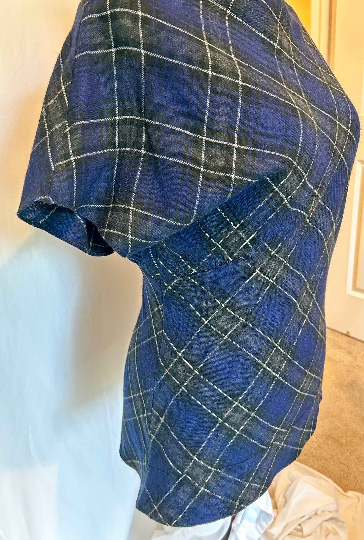 Datura Top. Assymetrical Plaid Navy & Black Light Tweed Shirt