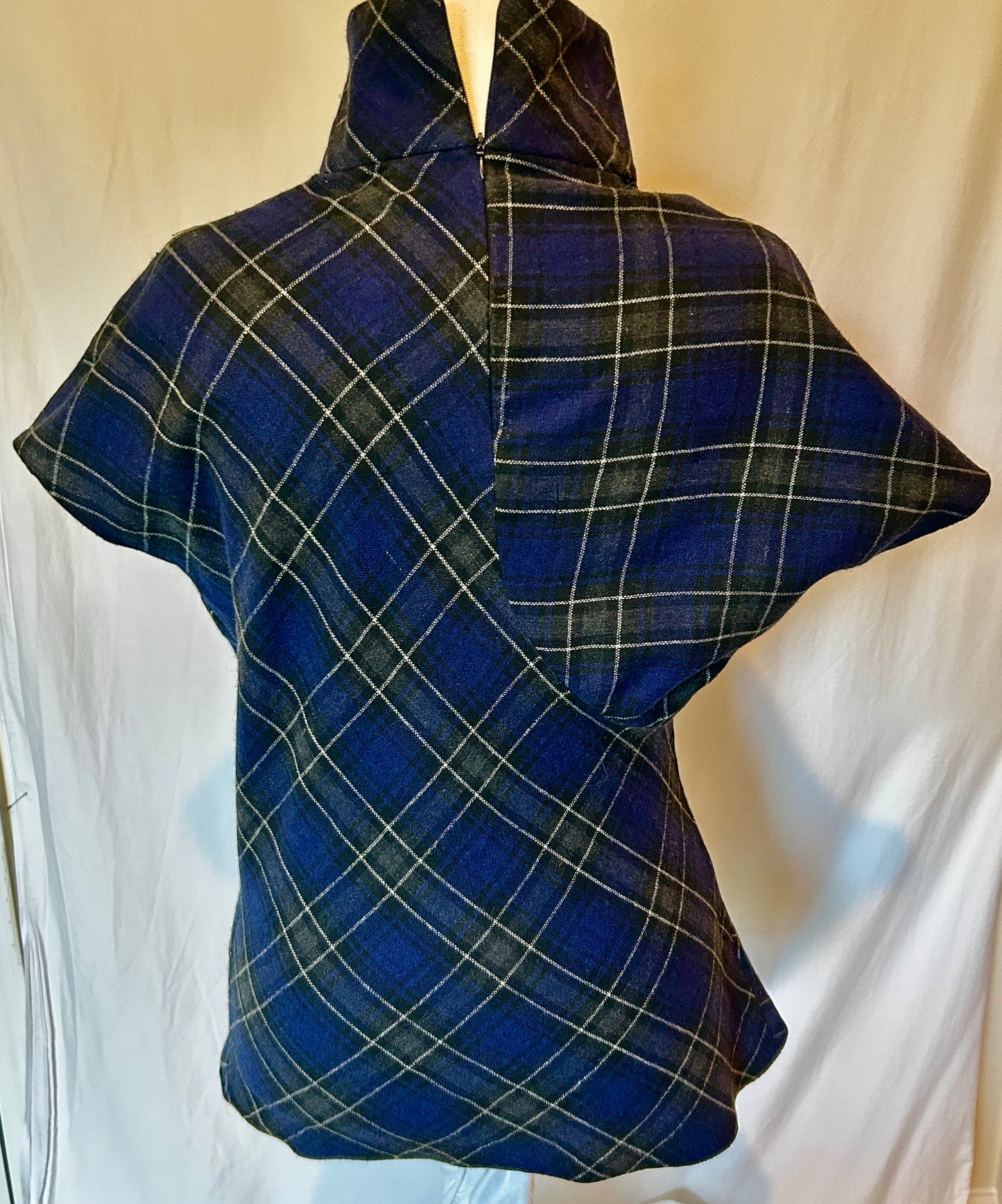 Datura Top. Assymetrical Plaid Navy & Black Light Tweed Shirt