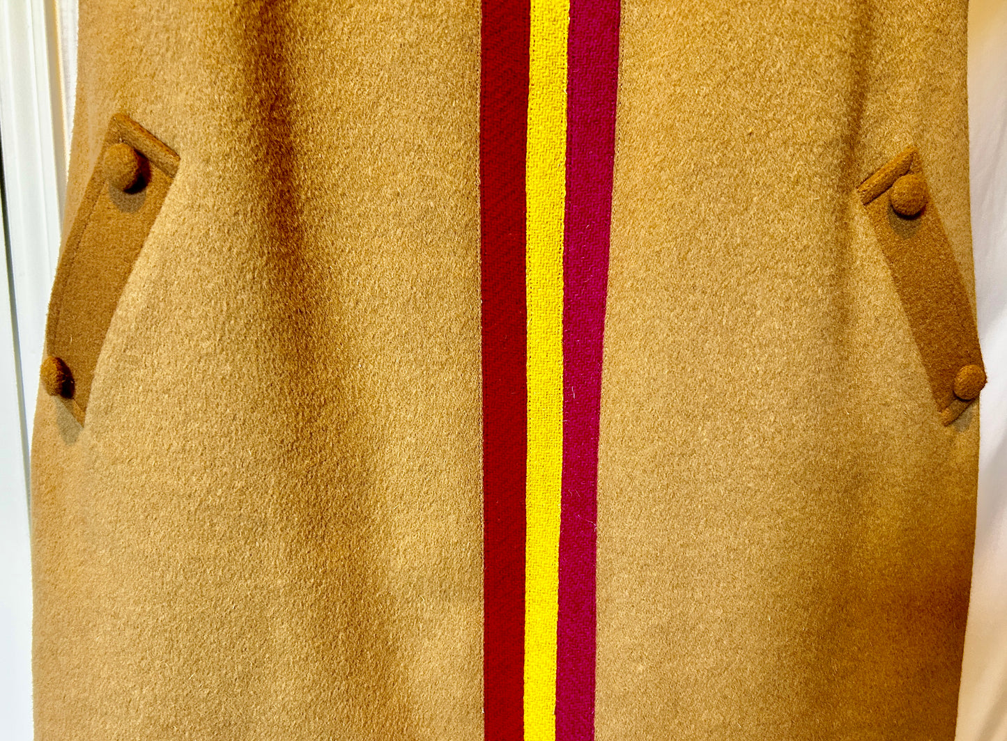Treasure Dress. A Cashmere Wool dress in Camel w Harris Tweed Stripes