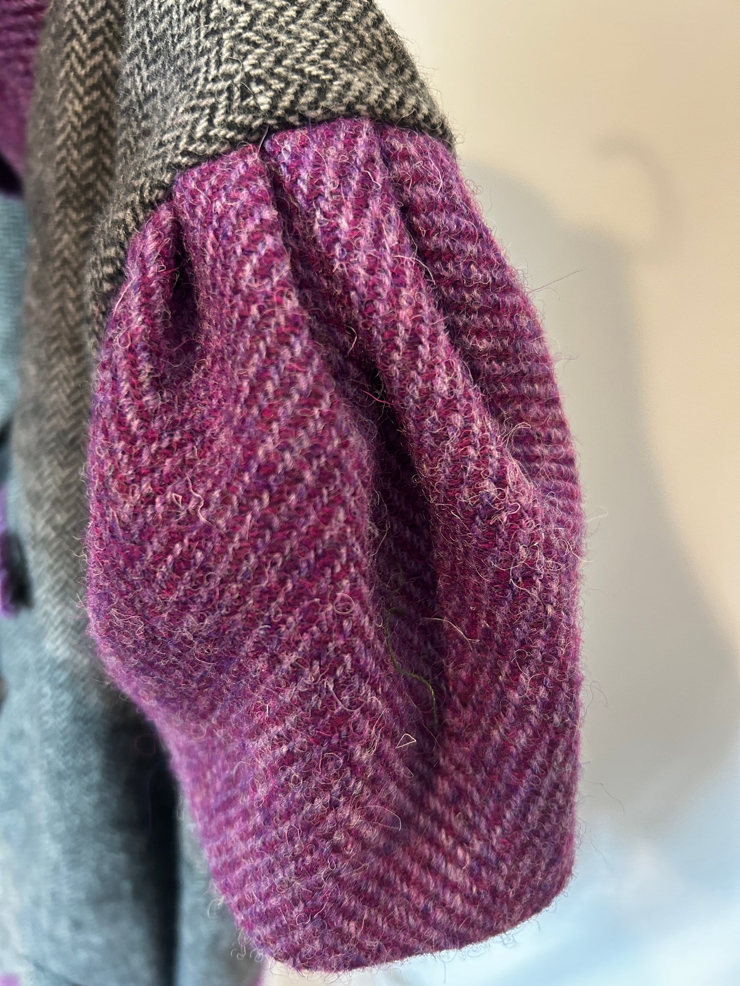 Hollyhock Jacket, Grey Light tweed with Purple Harris Tweed accents