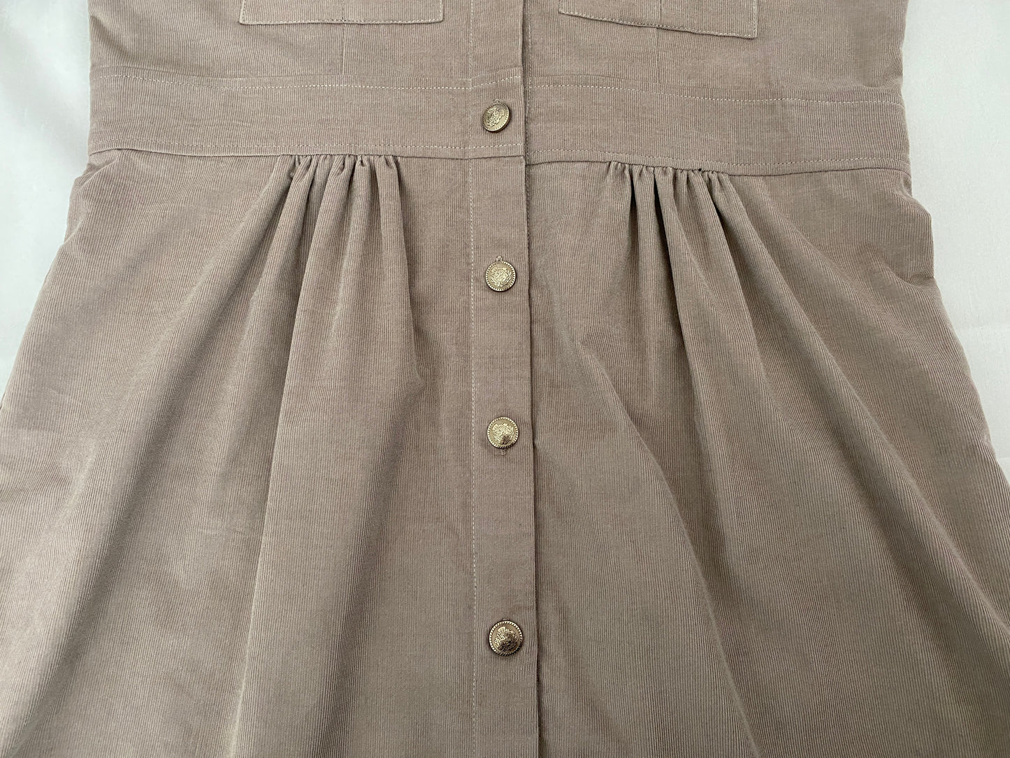 Peony Dress in Gray Corduroy with Woven Harris Tweed Belt