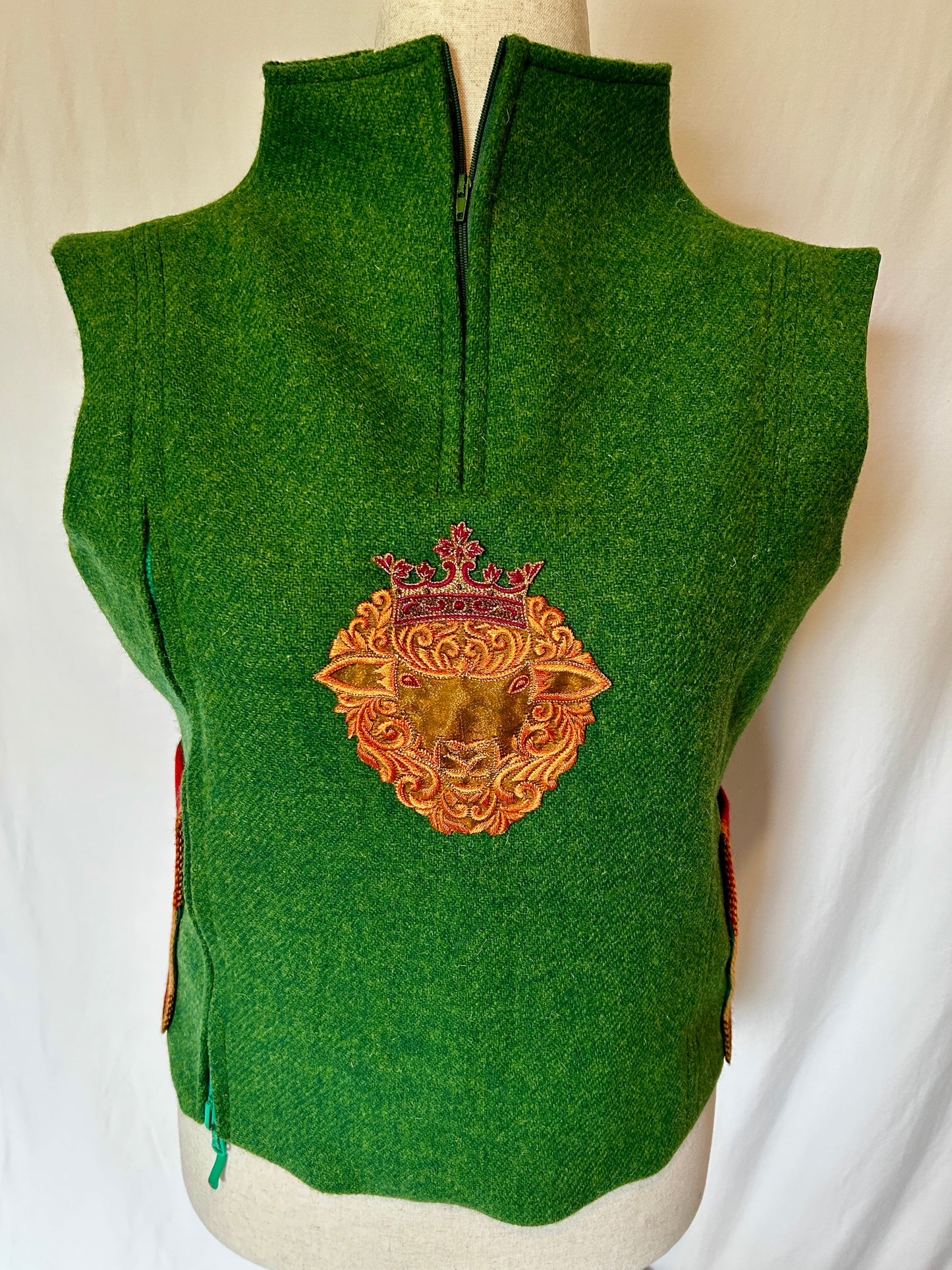 Royal Mallow Tweed Top with Zip up Front & Sheep King Embroidery - Green, Orange, Yellow