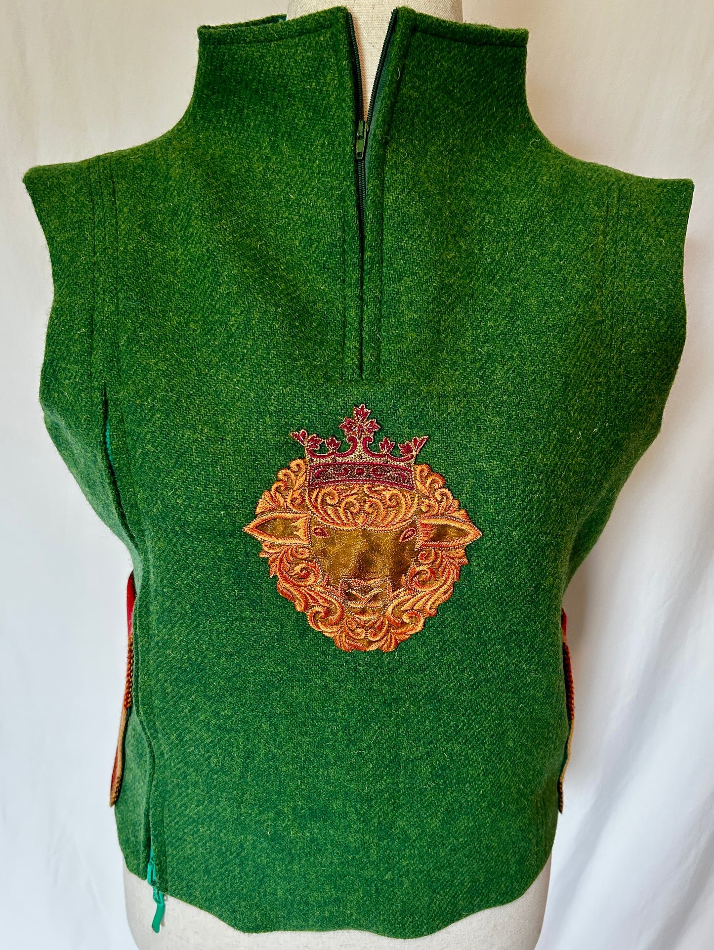 Royal Mallow Tweed Top with Zip up Front & Sheep King Embroidery - Green, Orange, Yellow