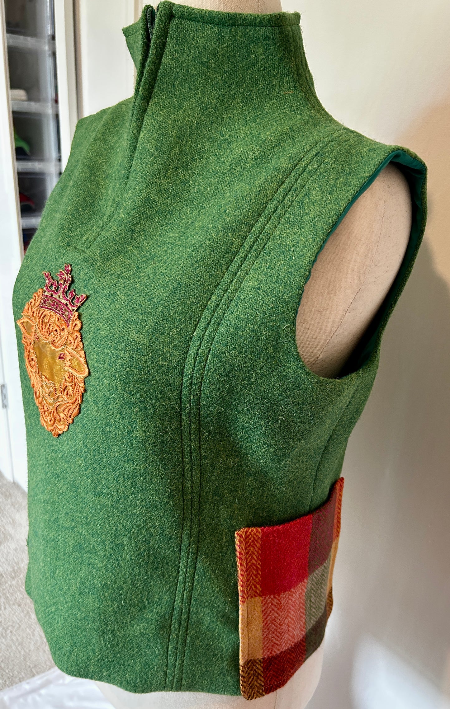 Royal Mallow Tweed Top with Zip up Front & Sheep King Embroidery - Green, Orange, Yellow