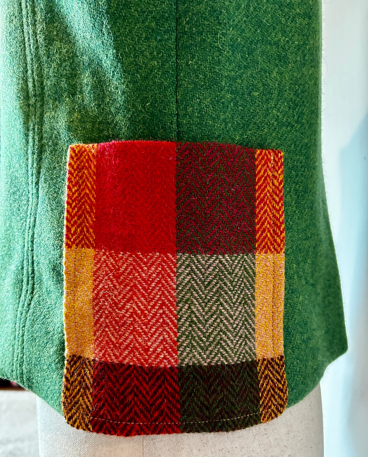 Royal Mallow Tweed Top with Zip up Front & Sheep King Embroidery - Green, Orange, Yellow