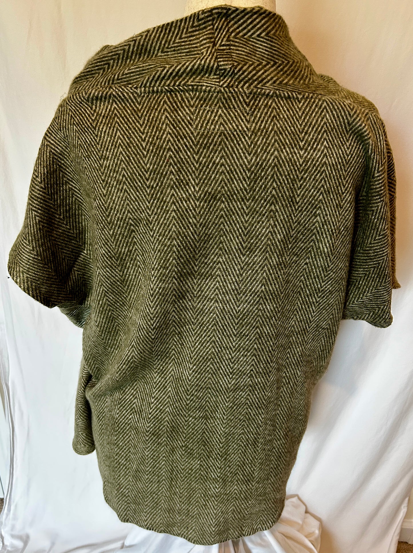 Hibiscus Draping Shirt in Green Herringbone Cashmere