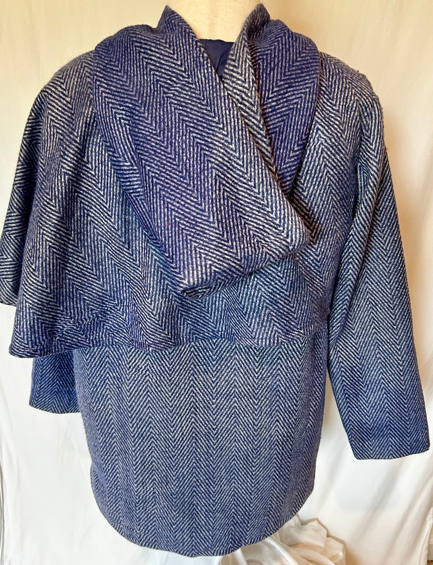 Morning Glory Cape with Blue Herringbone Cashmere