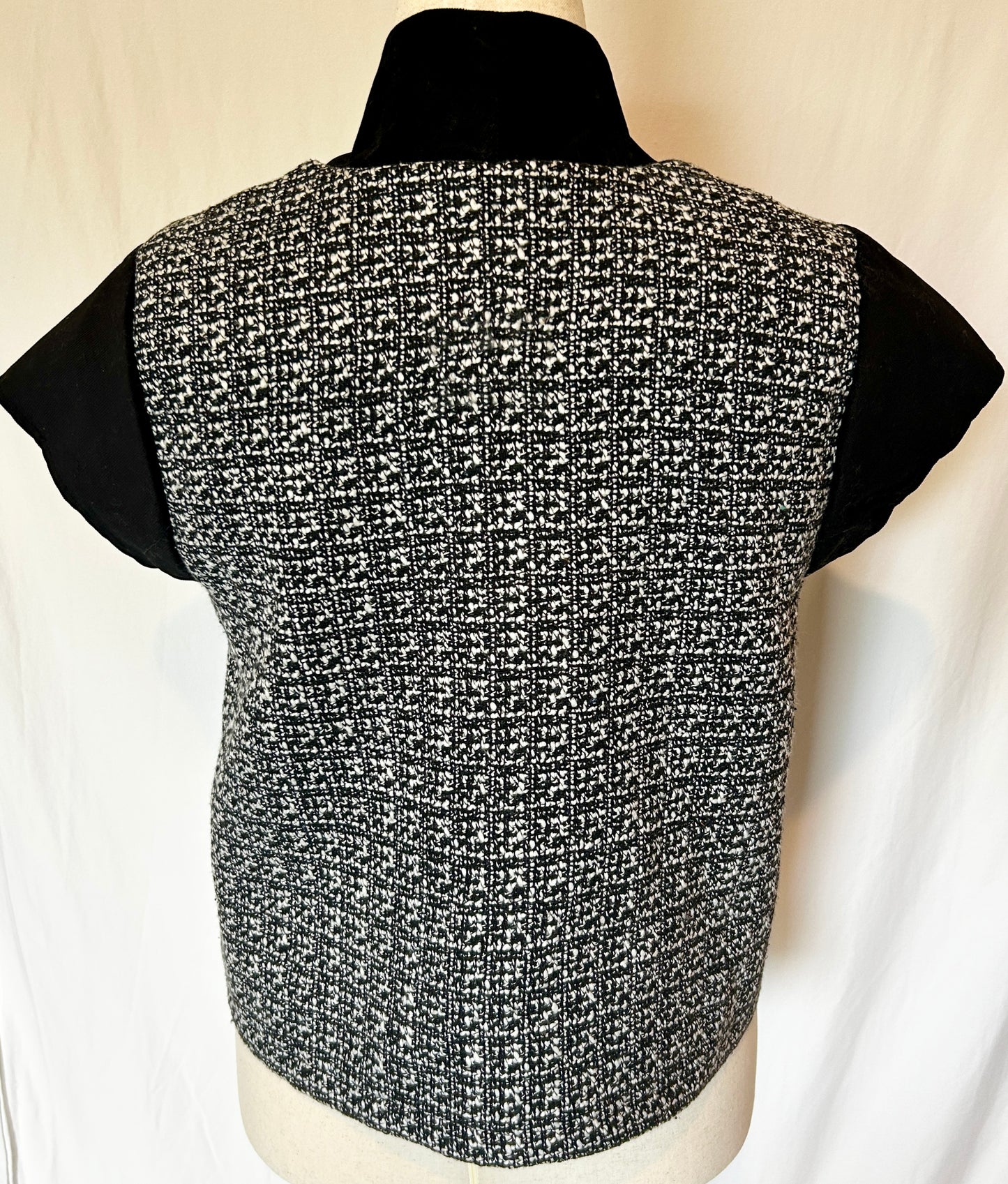 Gerbera Jacket. Black and White Bouclé (Channel Tweed) front with Black Snake embroidery
