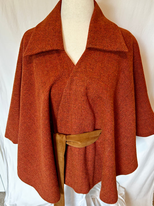 Camelia Cape with Orange herringbone Harris Tweed
