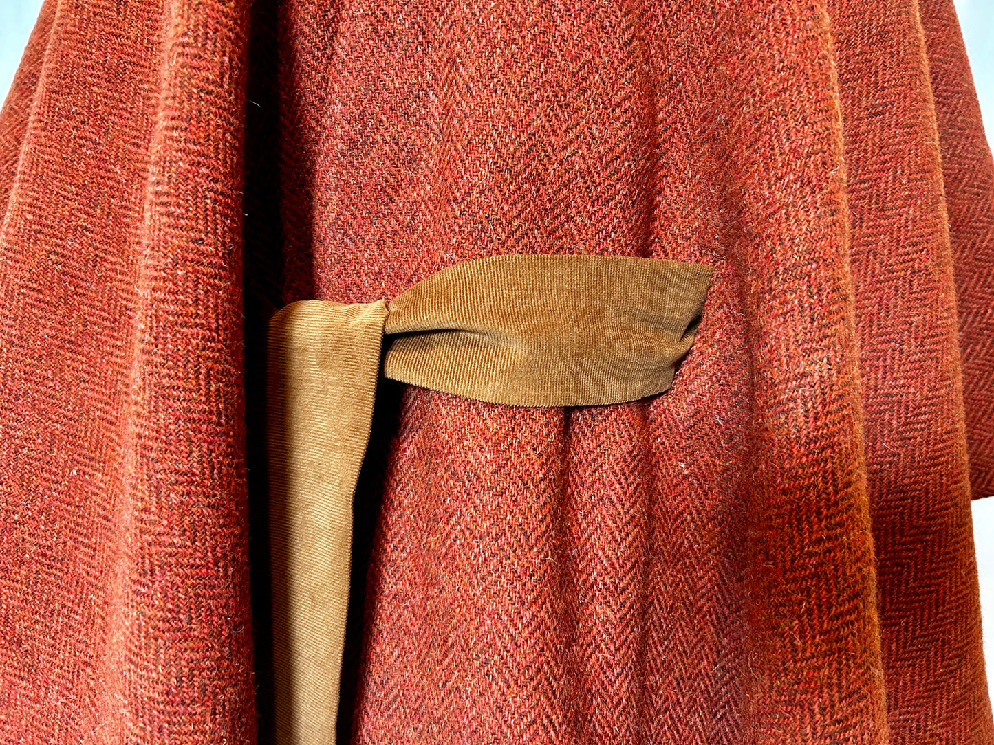 Camelia Cape with Orange herringbone Harris Tweed