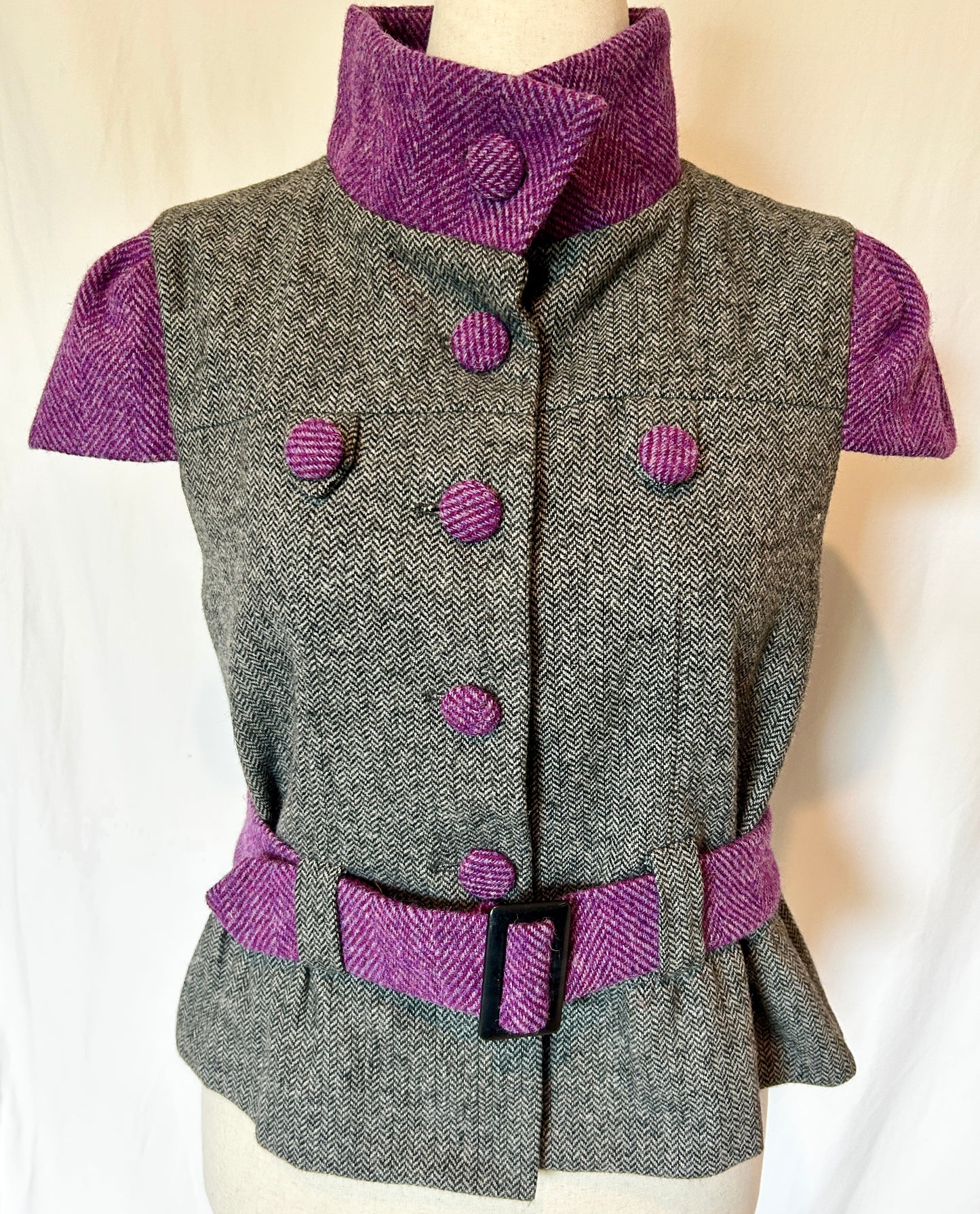 Hollyhock Jacket, Grey Light tweed with Purple Harris Tweed accents