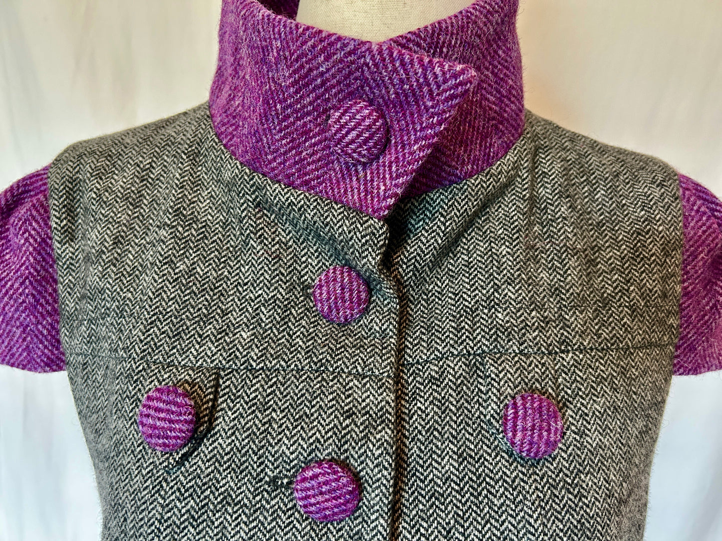 Hollyhock Jacket, Grey Light tweed with Purple Harris Tweed accents