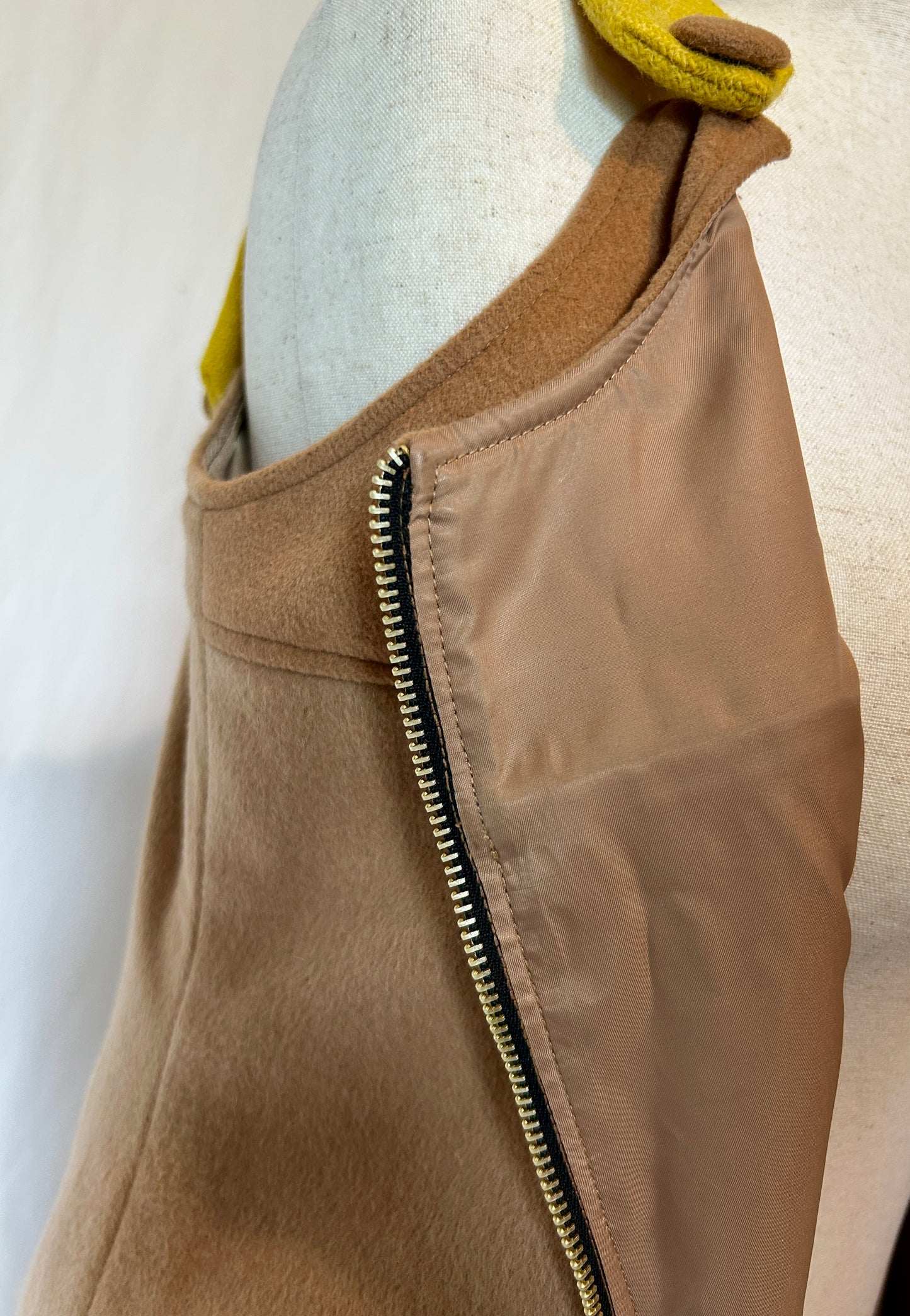 Gazania Dress.  A Cashmere Wool dress in Camel w Stripes
