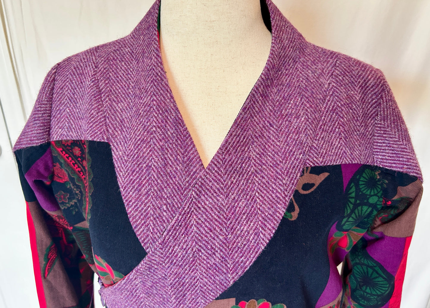 Canna Jacket in an Oriental-patterned Corduroy w Purple Harris Tweed