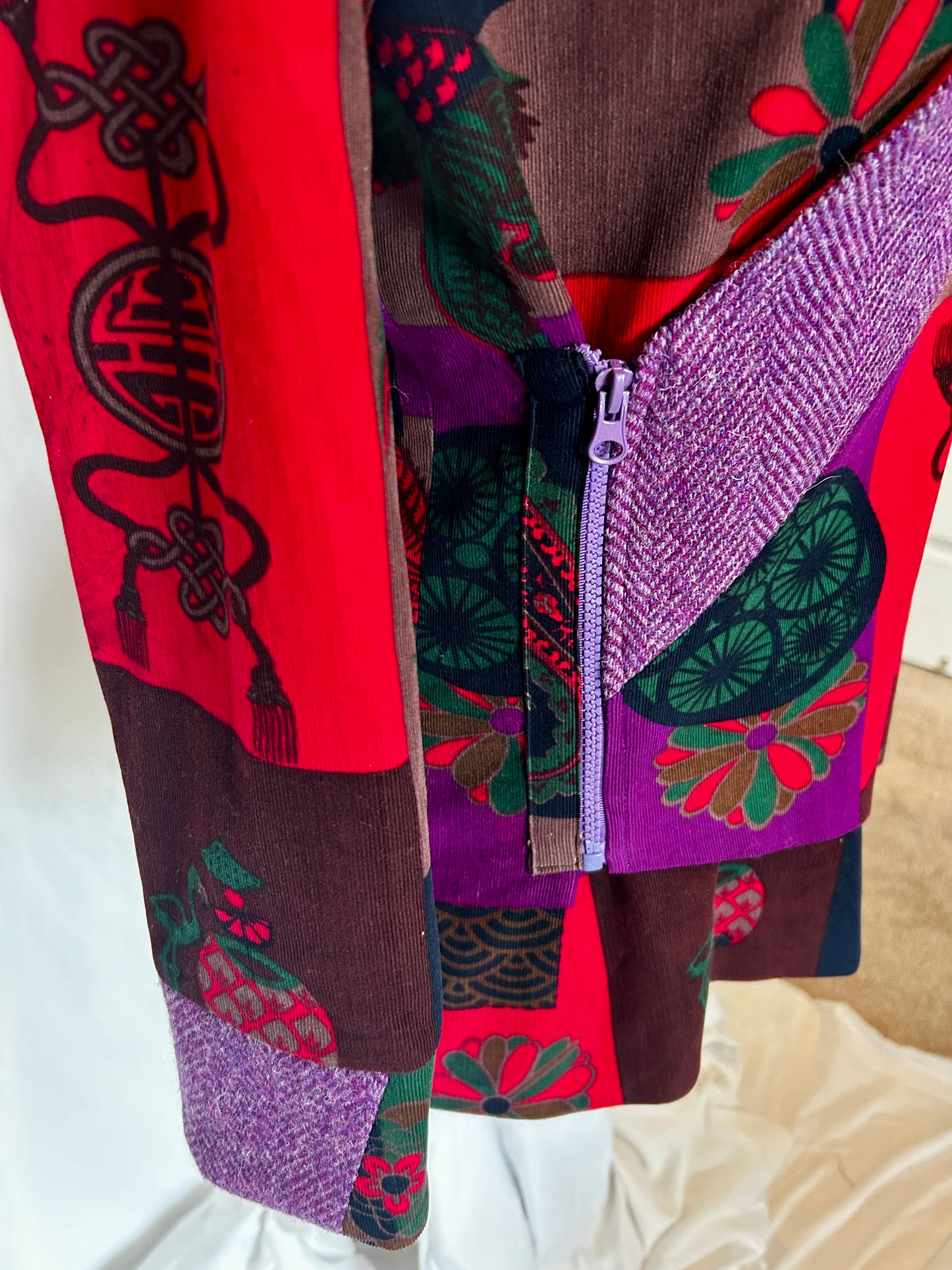 Canna Jacket in an Oriental-patterned Corduroy w Purple Harris Tweed