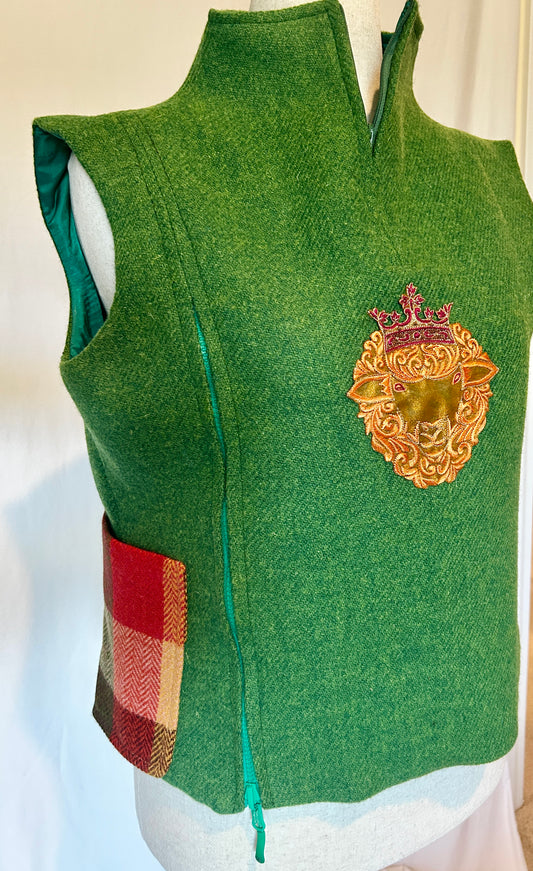 Royal Mallow Tweed Top with Zip up Front & Sheep King Embroidery - Green, Orange, Yellow