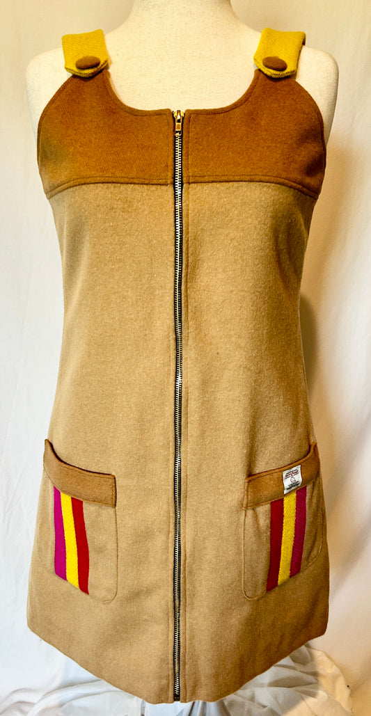 Gazania Dress.  A Cashmere Wool dress in Camel w Stripes