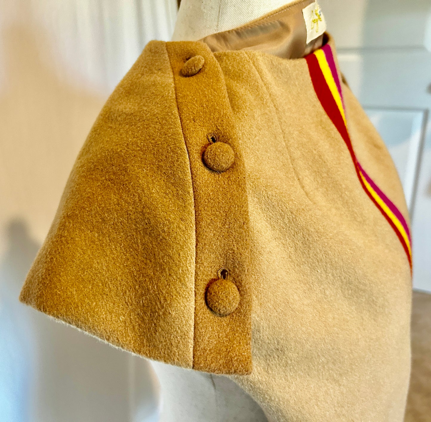 Treasure Dress.  A Cashmere Wool dress in Camel w Harris Tweed Stripes