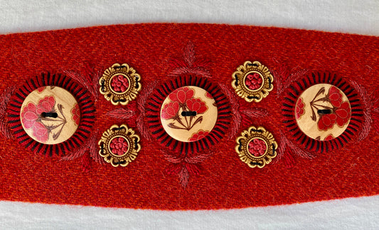 Lotus Belt with Harris Tweed Hand Embroidery and Ornaments - Orange