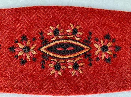 Lotus Belt with Harris Tweed & Leaf Hand Embroidery - Orange
