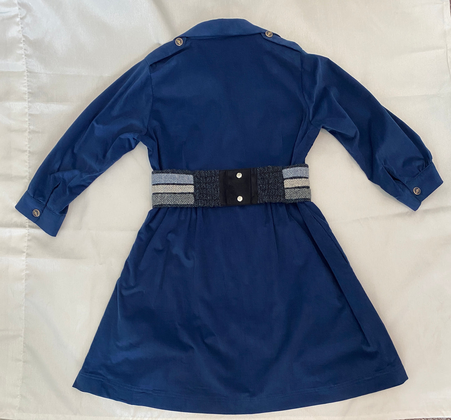 Peony Dress in Royal Blue Corduroy with Woven Harris Tweed Belt