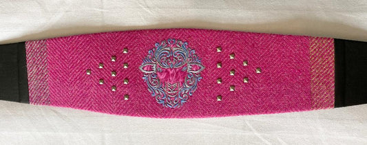 Lotus Belt with Harris Tweed & Hand Embroidery - Blue Sheep