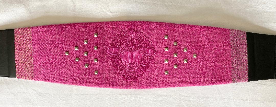 Lotus Belt with Harris Tweed & Hand Embroidery - Pink Sheep