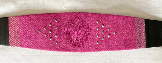 Lotus Belt with Harris Tweed & Hand Embroidery - Pink Sheep