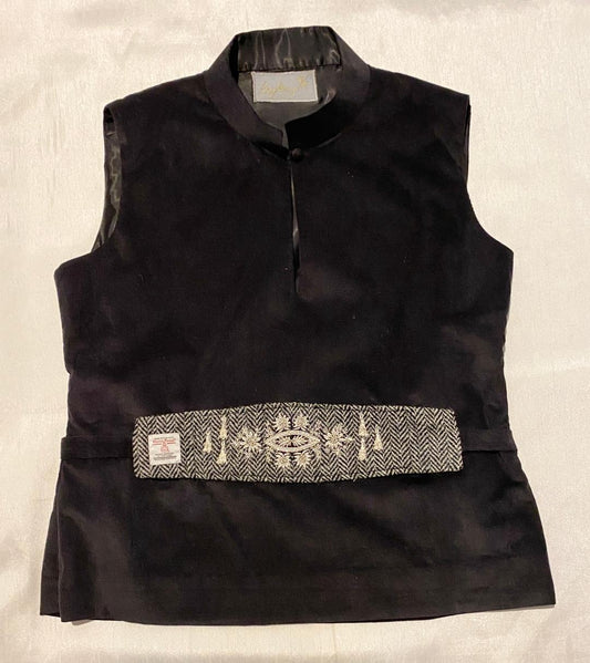 Jasmin Top with Harris Tweed belt and Hand Embroidery - Short Black