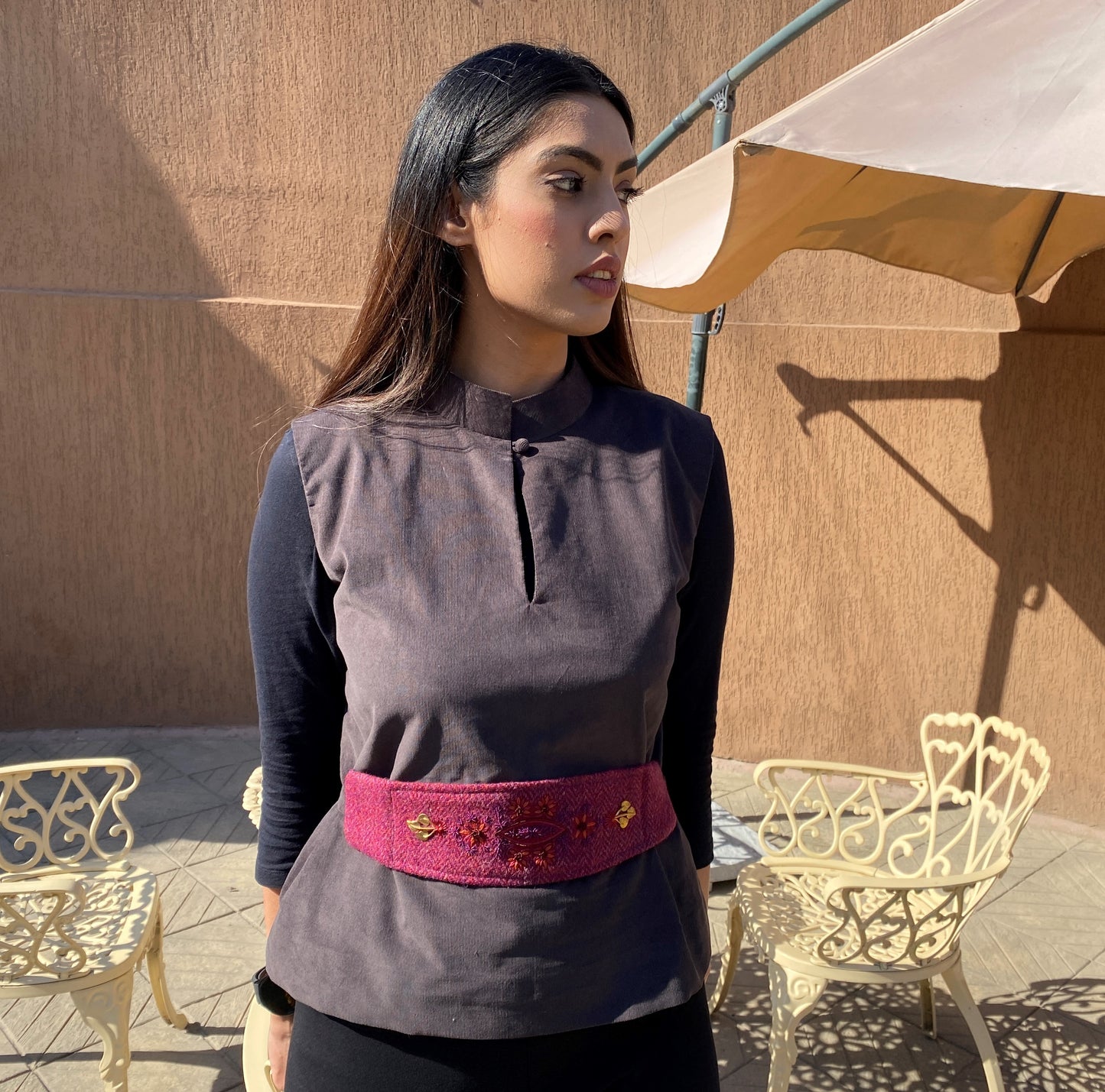 Jasmin Top with Harris Tweed with hand-embroidery - Gray