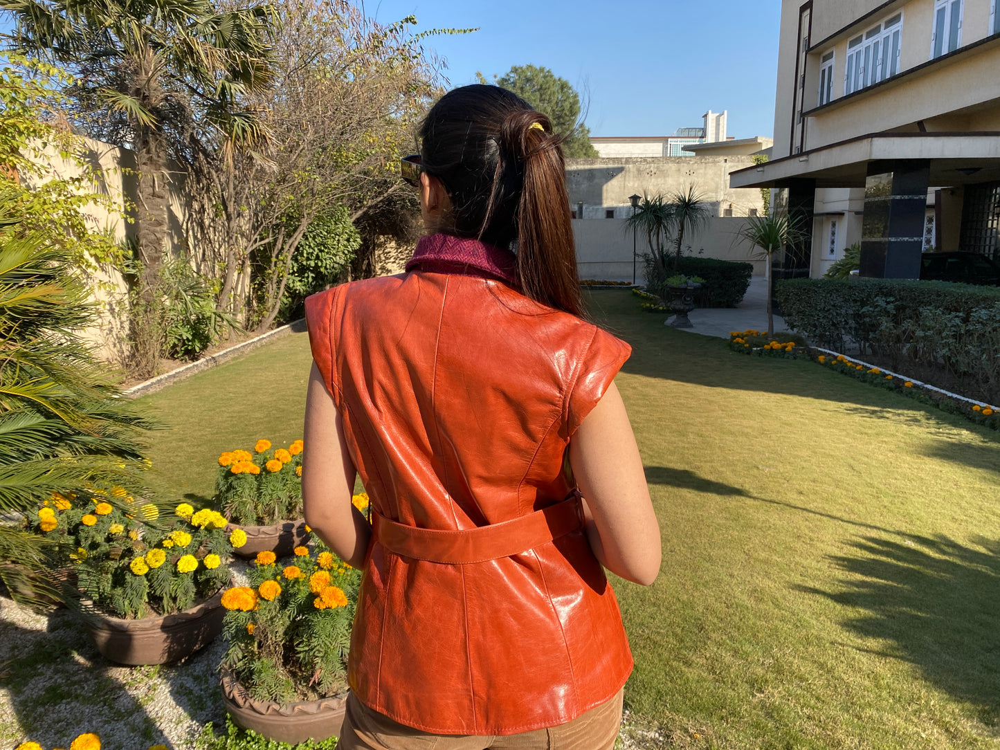 Clematis Leather Jacket with Burgundy Harris Tweed collar