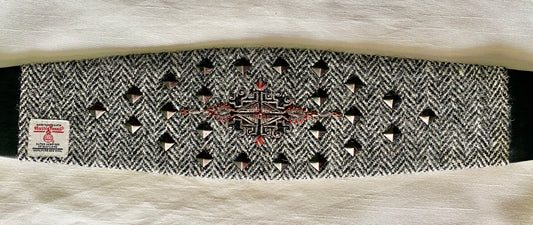 Lotus Belt with Harris Tweed & Hand Embroidery - B&W Studs
