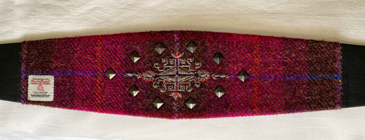 Lotus Belt with Harris Tweed & Hand Embroidery - Burgundy