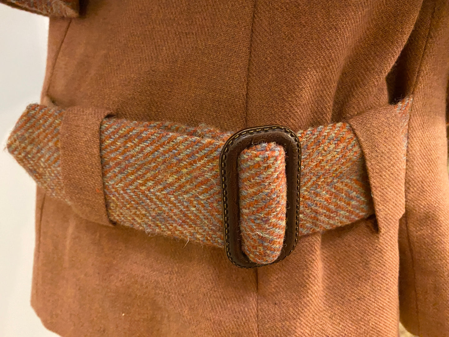 Camelia Poncho with orange herringbone Harris Tweed