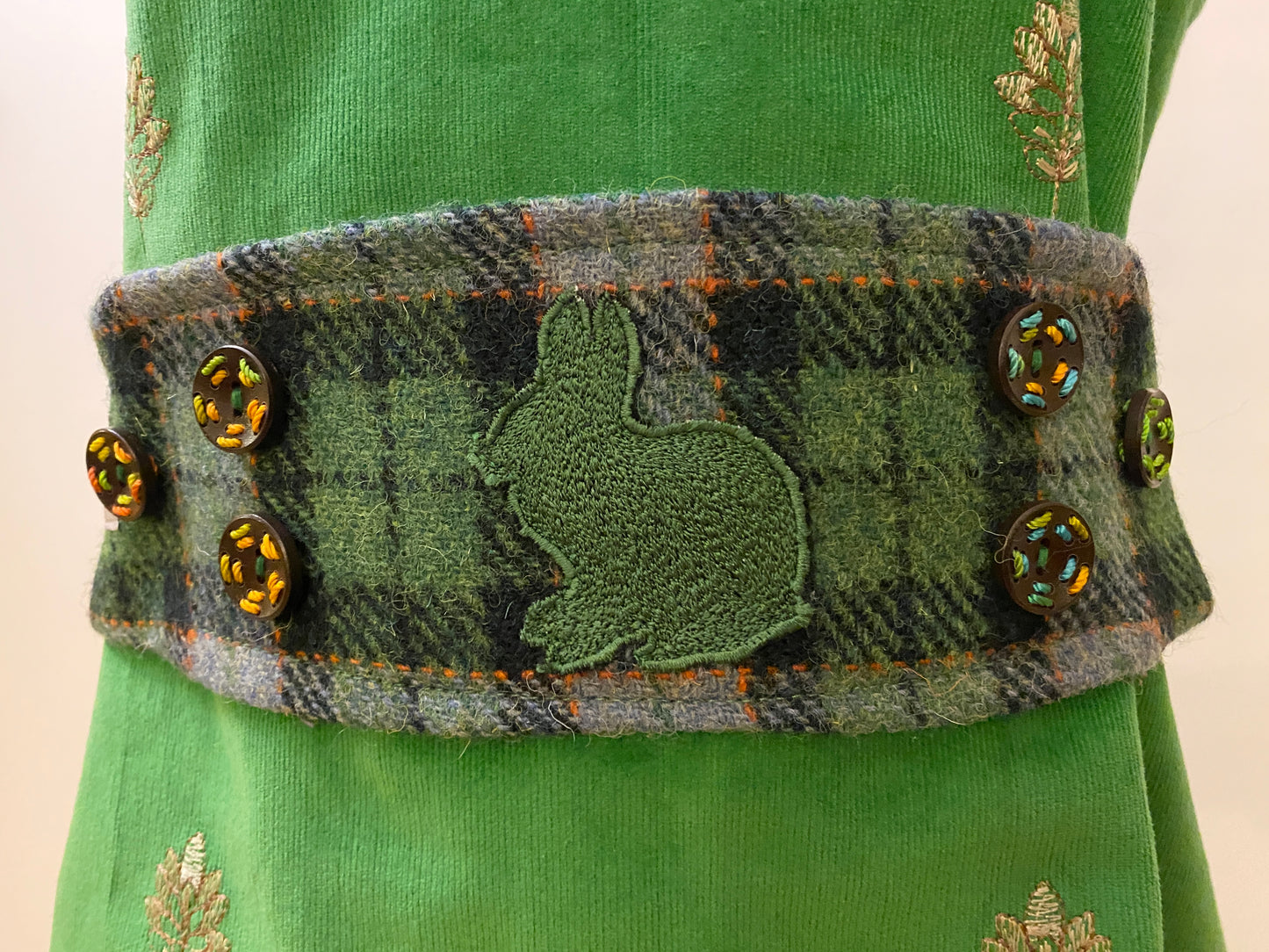 Jasmin Top with Harris Tweed belt and Embroider - Green Bunny