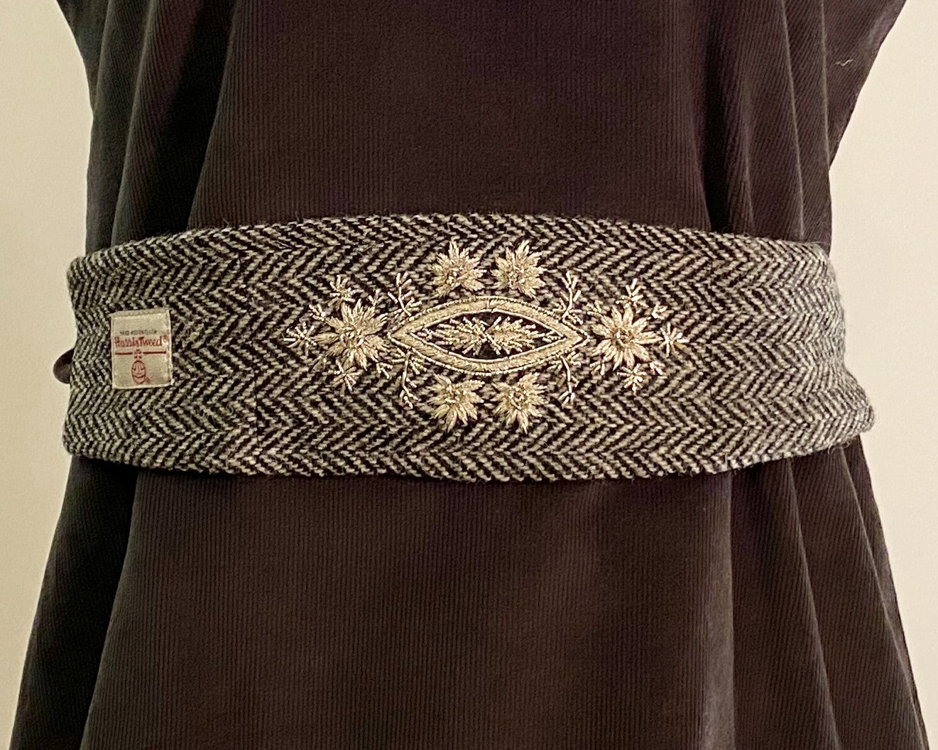 Jasmin Top with Harris Tweed belt and Hand Embroidery - Black