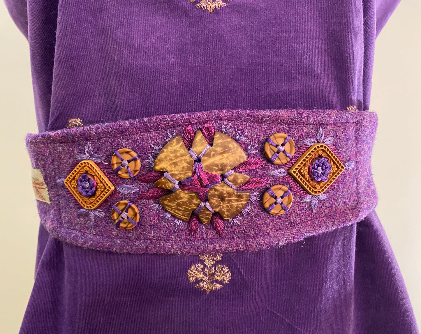 Jasmin Top with Harris Tweed belt and Hand Embroid - Purple