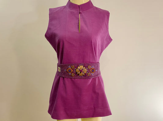 Jasmin Top with Harris Tweed belt and Hand Embroider - Purple