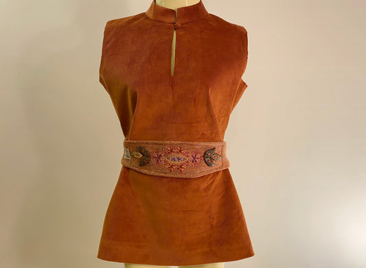 Jasmin Top with Harris Tweed belt and Hand Embroidery - Rust