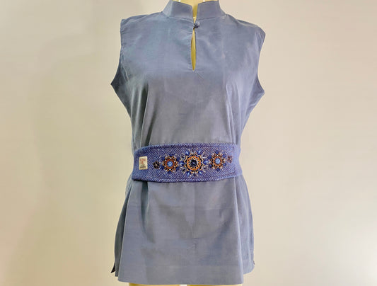 Jasmin Top with Harris Tweed belt and Hand Embroider -Blue