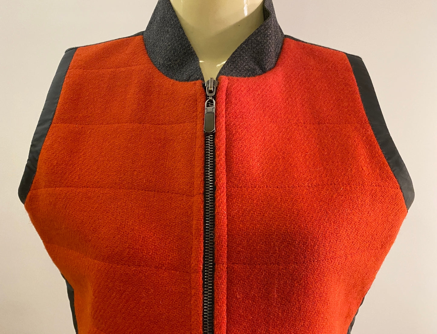 Lantern Vest. Orange Harris Tweed with Charcoal trim