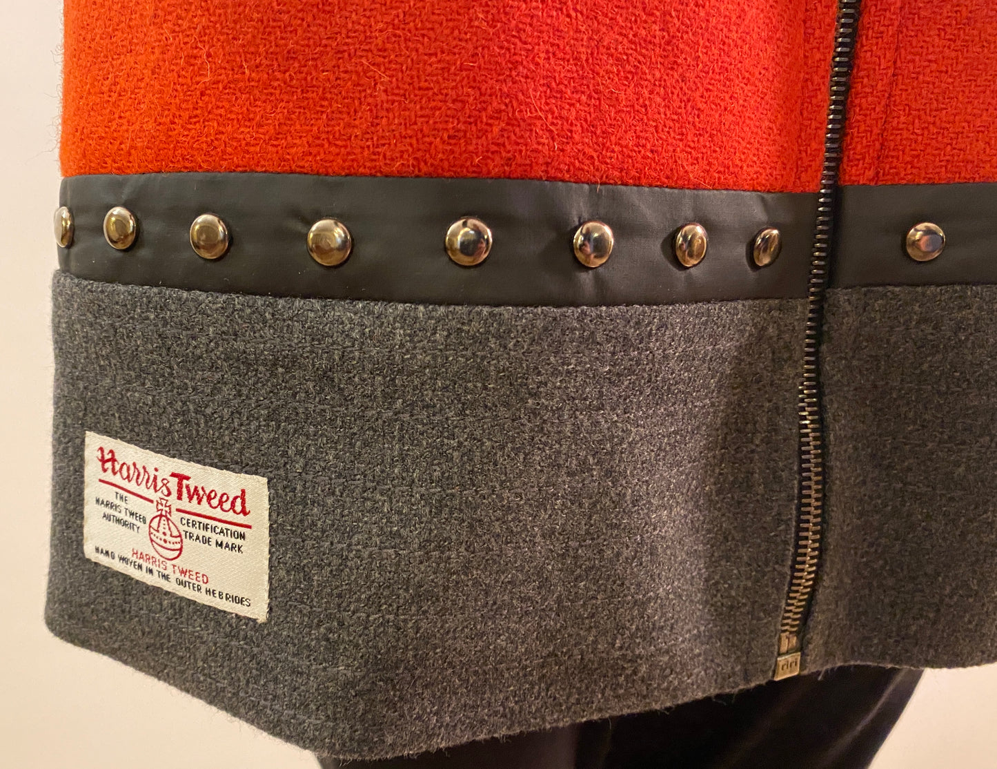 Lantern Vest. Orange Harris Tweed with Charcoal trim
