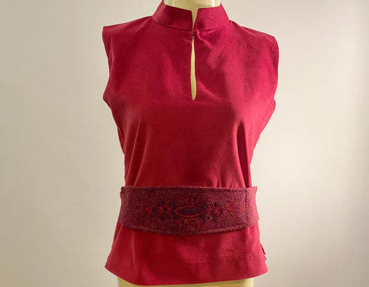 Jasmin Top with Harris Tweed belt and Hand Embroidery-Short Cherry