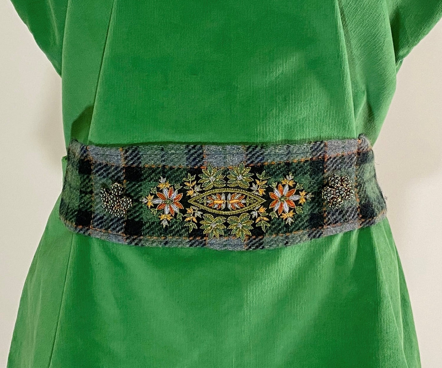 Jasmine Top with Harris Tweed Belt with hand-embroid - Green